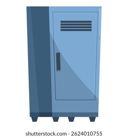 Single closed metal locker standing on floor, equipment for gym room
