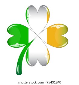 Single clover (shamrock) four leaf to St. Patrick`s day in Ireland flag colors