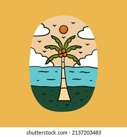 Single coconut palm summer beach design for for sticker, t-shirt, badge ,etc