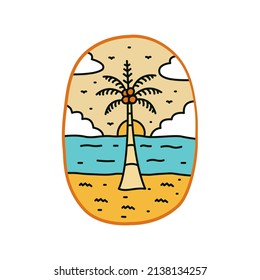 Einzelne Kokosnuss-Palme mit Sonnenuntergang Sommerstrand-Design für Aufkleber, T-Shirt, Badge etc.