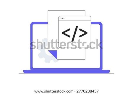 Single code file document, script or source code page, programming and software development. Flat Cartoon Vector Illustration, icon Stylish abstract design landing page web