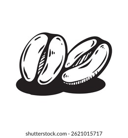 Single coffee beans minimalist illustration, black and white line art