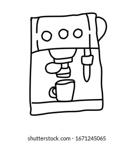 Single coffee maker. Element of a coffee service. Drawing in the Doodle style. For design, menu, cafe, wrapping paper.