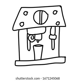 Single coffee maker. Element of a coffee service. Drawing in the Doodle style. For design, menu, cafe, wrapping paper.