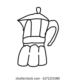Single coffee pot. Drawing in the Doodle style. For design, menu, cafe, wrapping paper.