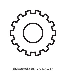 Icono de rueda dentada simple dibujado con un contorno de línea negro limpio. Un símbolo de engranaje mecánico minimalista para configuración, control de proceso, función de interfaz de usuario, desarrollo o icono de menú de operación del sistema. EPS 10.