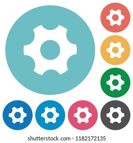 Single cogwheel flat white icons on round color backgrounds