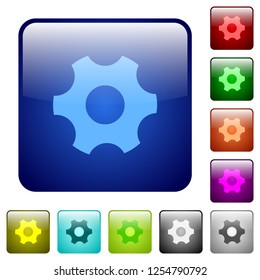 Single cogwheel icons in rounded square color glossy button set