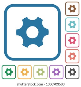 Single cogwheel simple icons in color rounded square frames on white background