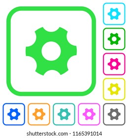 Single cogwheel vivid colored flat icons in curved borders on white background
