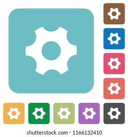 Single cogwheel white flat icons on color rounded square backgrounds