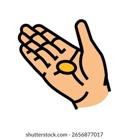 single coin open palm color icon vector. single coin open palm sign. isolated symbol illustration