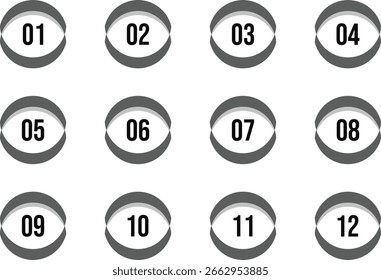 Single color 3d bullet point collection 1 to 12