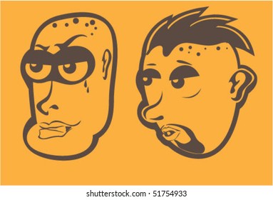 Single color... Criminal and Drunk punk cartoon heads