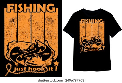 Single color Fishing t shirt. One color simple and screen print friendly Fishing graphics for t shirts.