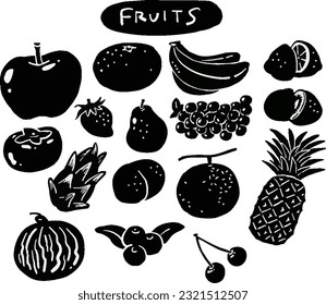 Single color hand drawn mark wind illustration set of fruits