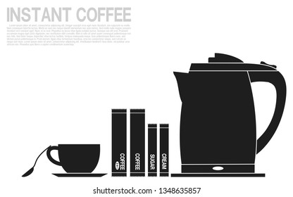 Single color icon of 3 in 1 instant coffee ingredient