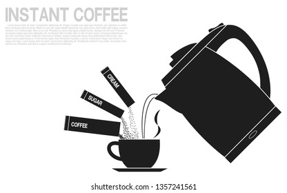 Single Color Icon Of Instant Coffee Making Process