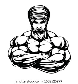 single color illustration of a sikh bodybuilder