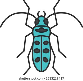 Single color mini insect icon longhorn beetle