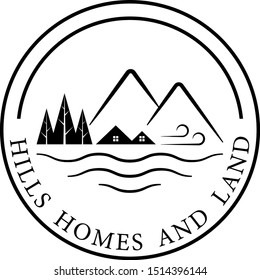 Single Color Outlined Hills Home and Land Logo for Real Estate Company Branding