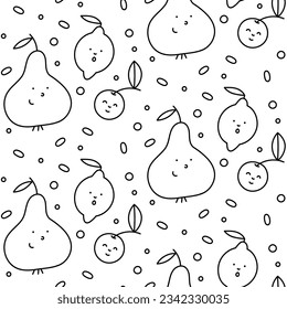 Single color pear, lemon and cherry vector pattern