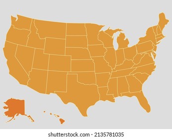 Single color United States map without  names on a gray  background