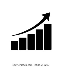 Single color upward trending graph consisting of rising bar segments with an arrow showing upward trending movement. Represents upward growth and progress in a simple visual.