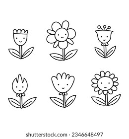 Single color vector set of antistress coloring book of different colors with emotions