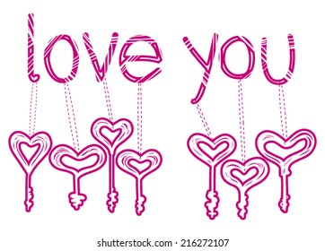 Single colored key like heart vector elements.