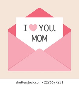 Single colorful love message mail with red heart stamp vector flat design illustration for Valentine day, Mother's day, Women's Day interface app icon ui ux banner web isolated on pink background