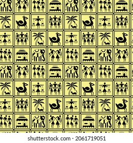 Single colour Block Print Seamless Pattern, Kalamkari, Black Print Seamless Pattern