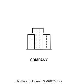 Single company icon, outline vector sign, linear style pictogram isolated on white. with building elements. Editable stroke