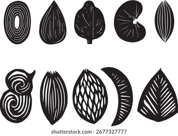 A single, complex vector design featuring a blend of geometric shapes, text elements, and a diverse color palette including CMYK and RGB primaries.