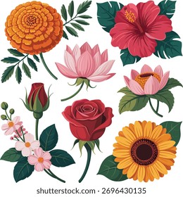 A single, complex vector graphic featuring geometric shapes and text in a variety of colors.