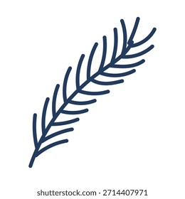 Single coniferous, spruce tree branch isolated on transparent. Hand drawn line art vector illustration. Traditional holiday, Xmas, New Year, seasonal design element, clip art