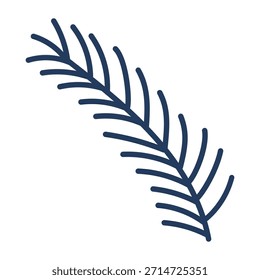 Single coniferous, spruce tree branch isolated on transparent. Hand drawn line art vector illustration. Traditional holiday, Xmas, New Year, seasonal design element, clip art