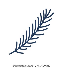 Única conífera, rama de árbol de abeto aislado en transparente. Ilustración vectorial de arte de línea dibujada a mano. Fiesta tradicional, Navidad, Año Nuevo, elemento de diseño estacional, arte de Clip