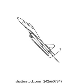 Single continous line art of fighter airplane