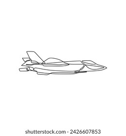 Single continous line art of fighter airplane