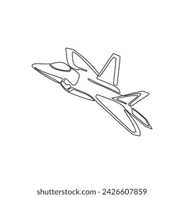 Single continous line art of fighter airplane