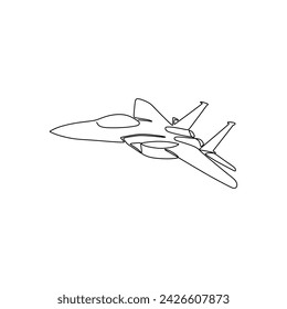 Single continous line art of fighter airplane