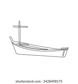 Single continous line art of fishing boat