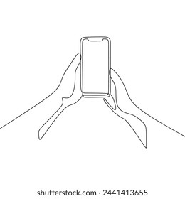 Single continous line art of hand holding phone