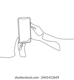 Single continous line art of hand holding phone