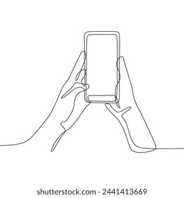 Single continous line art of hand holding phone