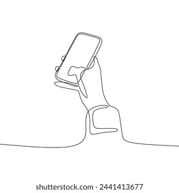 Single continous line art of hand holding phone