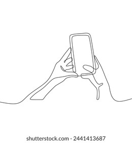 Single continous line art of hand holding phone