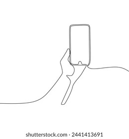 Single continous line art of hand holding phone
