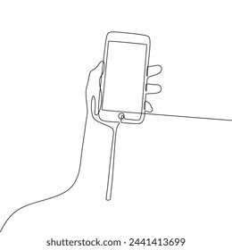 Single continous line art of hand holding phone
